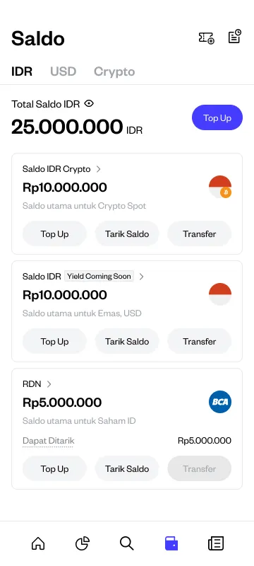 Tampilan wallet baru di Pluang