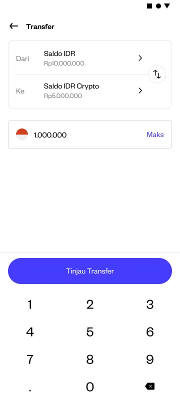 Tampilan ketika memindahkan saldo di Pluang