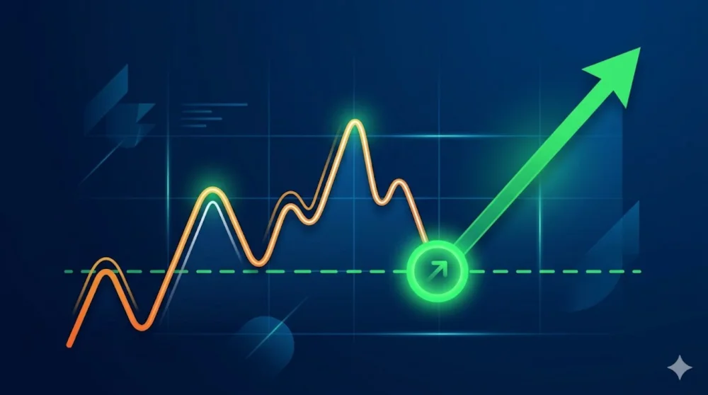 Ilustrasi grafik saham menunjukkan pola pullback dalam tren naik untuk strategi pullback trading