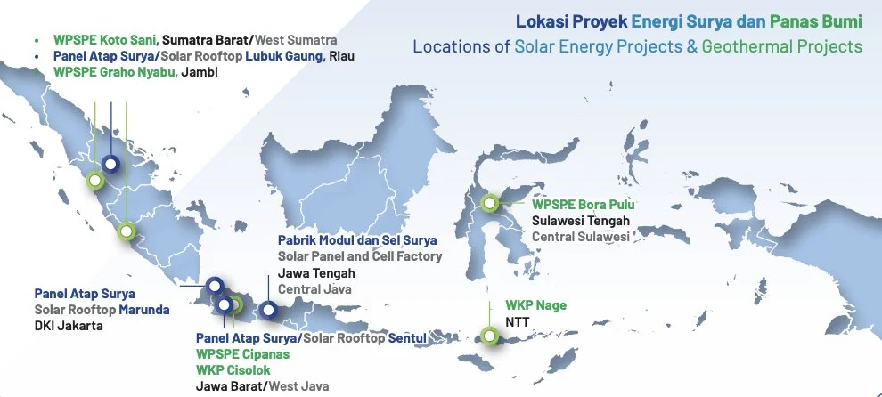 Peta lokasi proyek surya dan panas bumi
