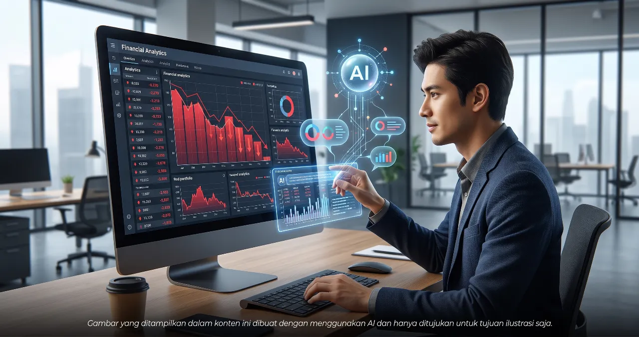 Ilustrasi portofolio investasi berwarna merah dan asisten AI - Ask AI: Kenapa Portofolio Merah? Cara Cek Penyebabnya