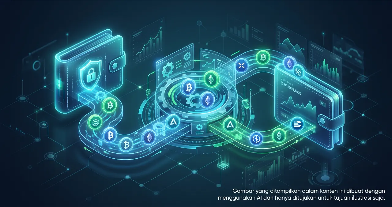 Ilustrasi pertukaran token crypto antardompet - Decentralized Exchange (DEX): Arti dan Cara Kerja 2026