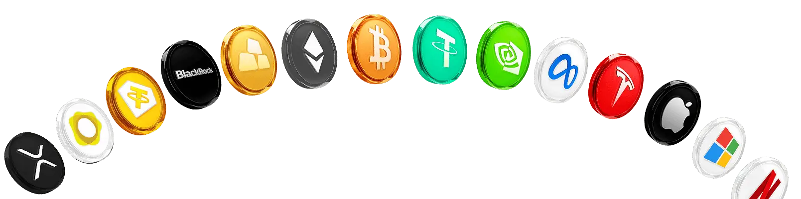 Digital assets and global brands icons floating around the Pluang investment app