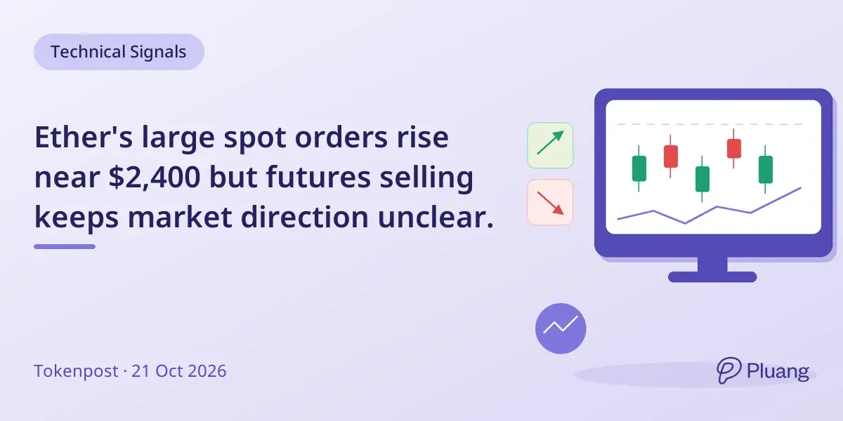 Ether's large spot orders rise near $2,400 but futures selling keeps market direction unclear.