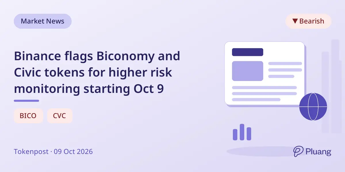 Binance flags Biconomy and Civic tokens for higher risk monitoring starting Oct 9