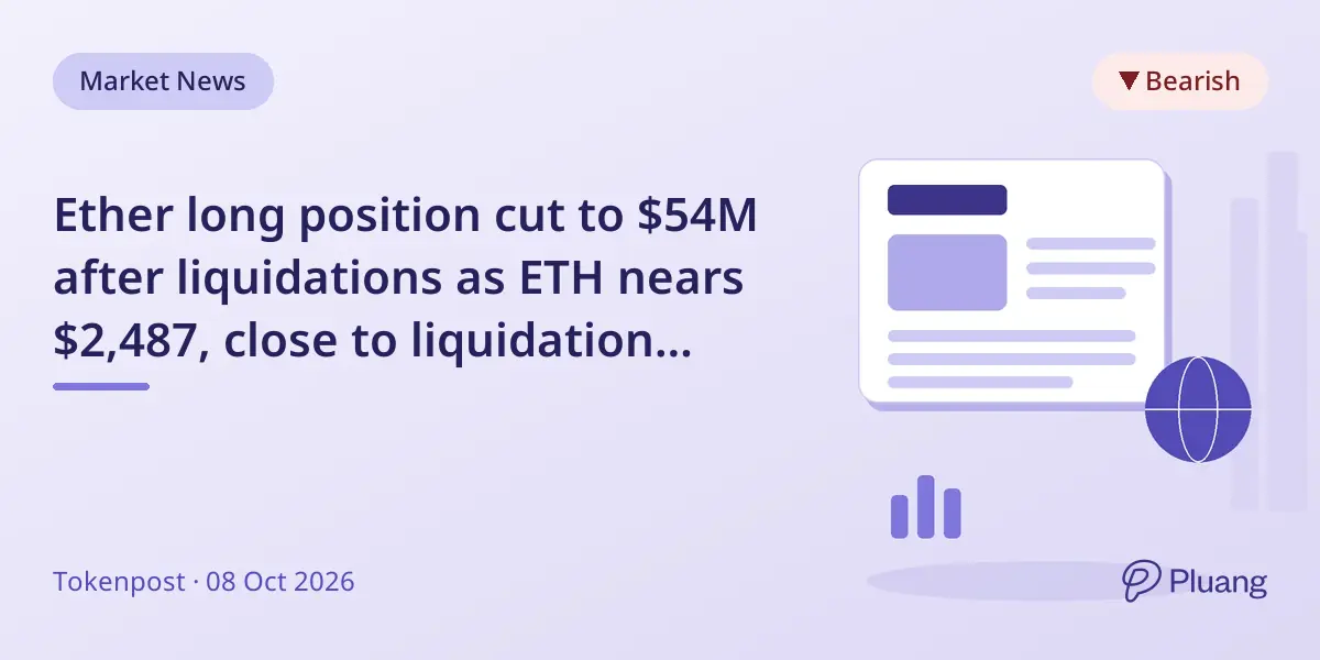 Ether long position cut to $54M after liquidations as ETH nears $2,487, close to liquidation price.
