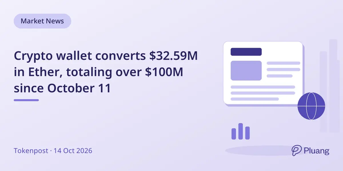 Crypto wallet converts $32.59M in Ether, totaling over $100M since October 11