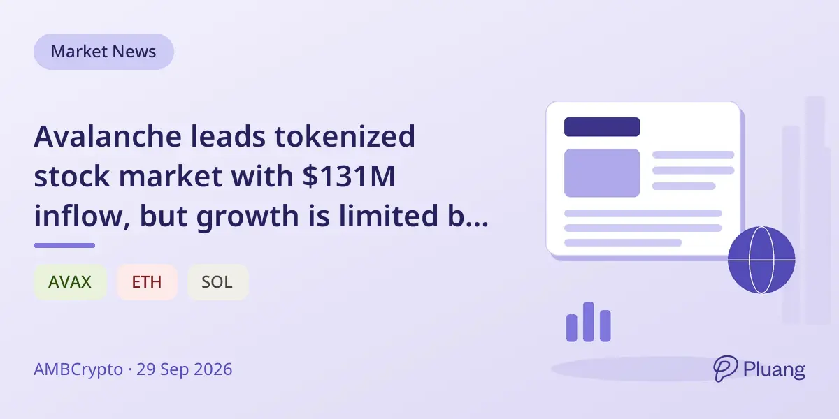 Avalanche leads tokenized stock market with $131M inflow, but growth is limited by concentrated demand.