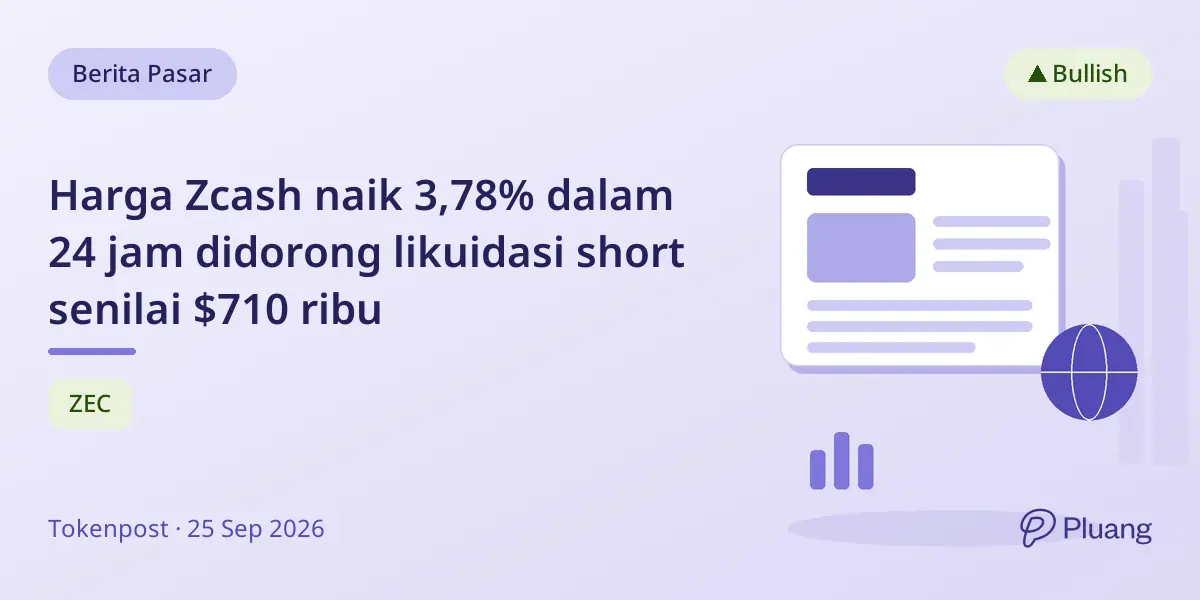 Harga Zcash naik 3,78% dalam 24 jam didorong likuidasi short senilai $710 ribu