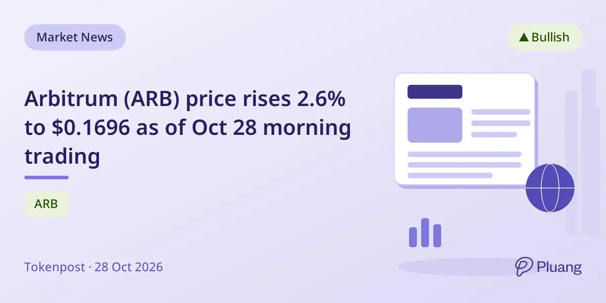 Arbitrum (ARB) price rises 2.6% to $0.1696 as of Oct 28 morning trading