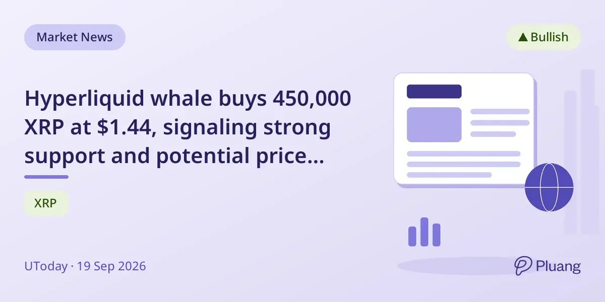 Hyperliquid whale buys 450,000 XRP at $1.44, signaling strong support and potential price rally.