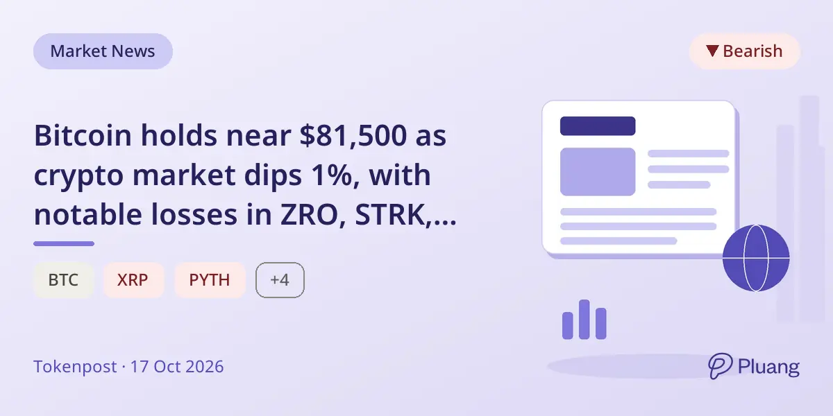 Bitcoin holds near $81,500 as crypto market dips 1%, with notable losses in ZRO, STRK, and PYTH.