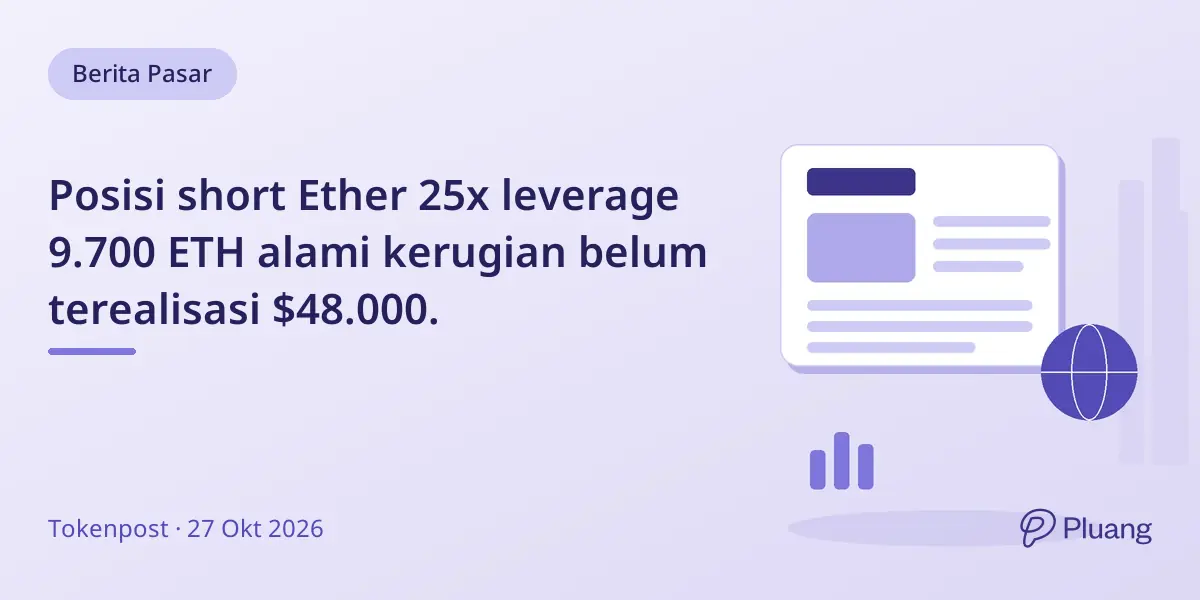 Posisi short Ether 25x leverage 9.700 ETH alami kerugian belum terealisasi $48.000.