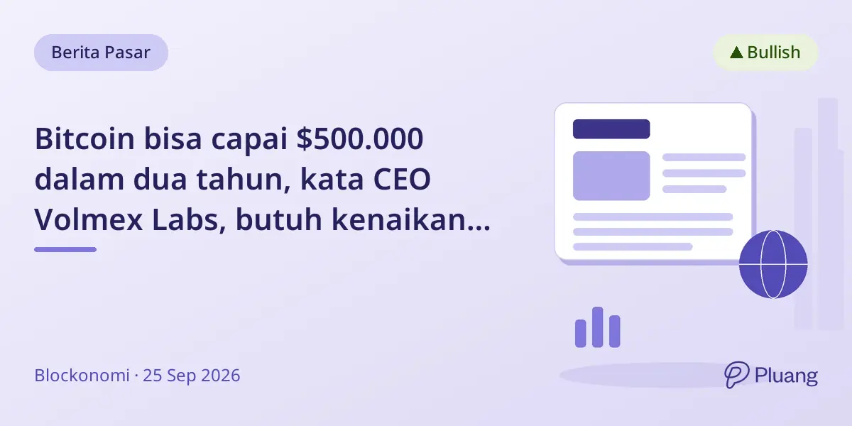 Bitcoin bisa capai $500.000 dalam dua tahun, kata CEO Volmex Labs, butuh kenaikan 540% dari harga sekarang.