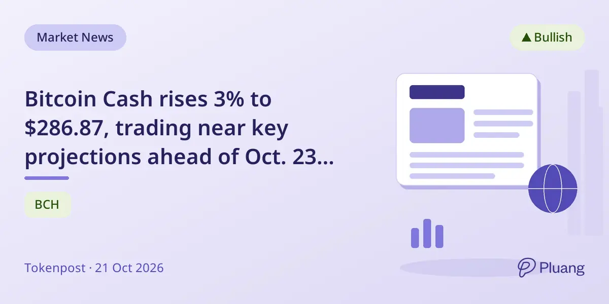 Bitcoin Cash rises 3% to $286.87, trading near key projections ahead of Oct. 23 forecast