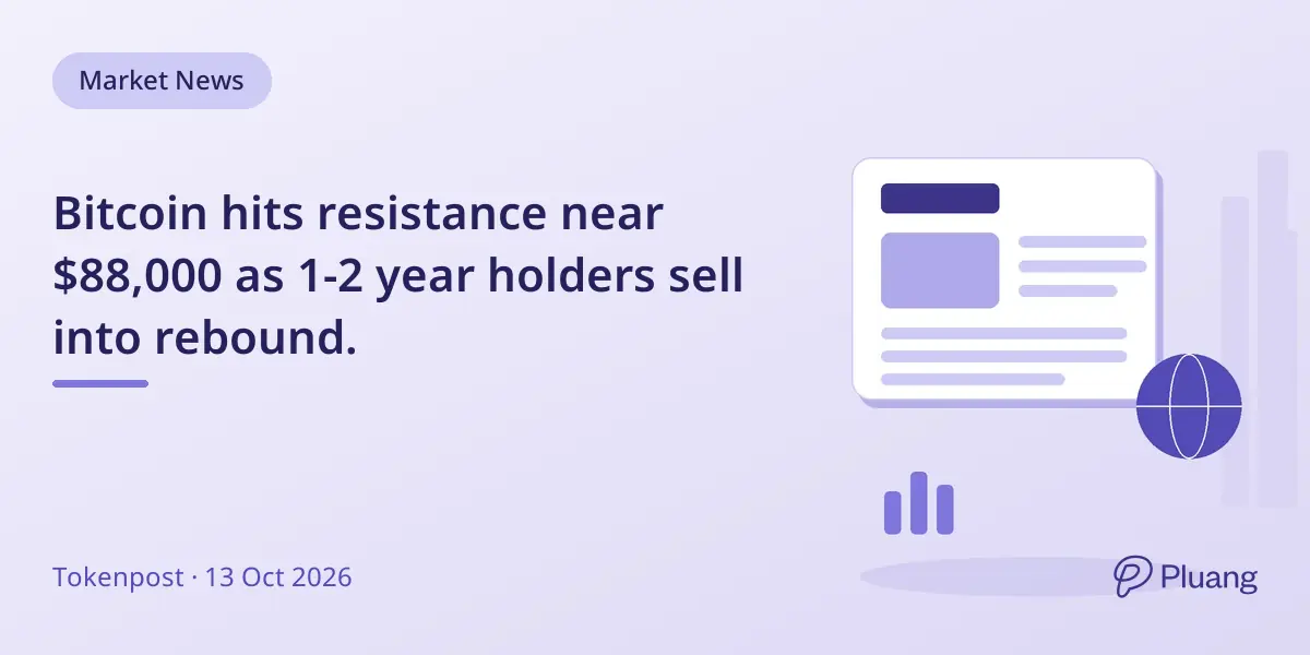 Bitcoin hits resistance near $88,000 as 1-2 year holders sell into rebound.