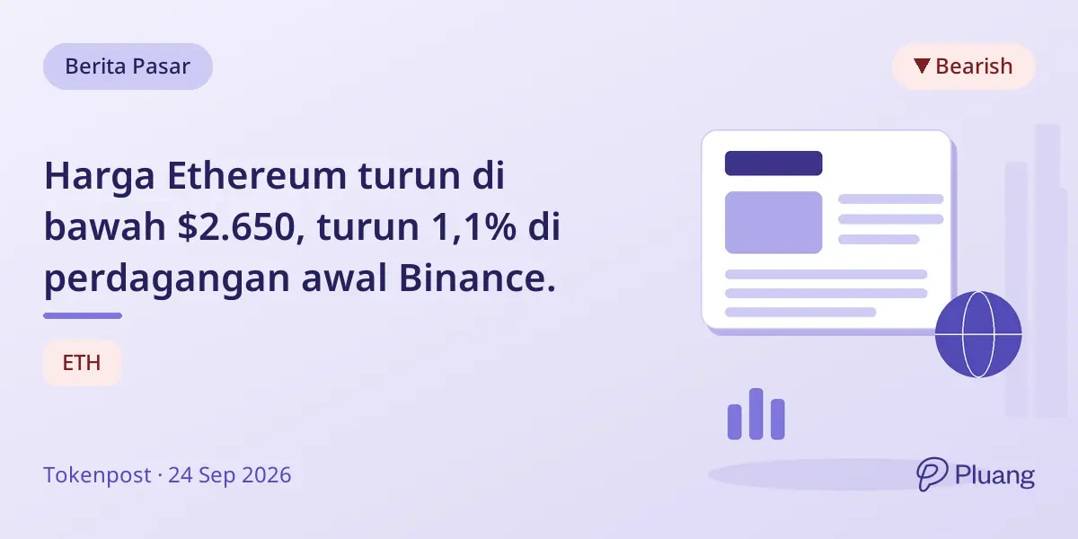Harga Ethereum turun di bawah $2.650, turun 1,1% di perdagangan awal Binance.