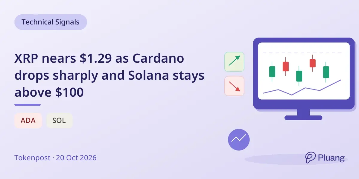 XRP nears $1.29 as Cardano drops sharply and Solana stays above $100