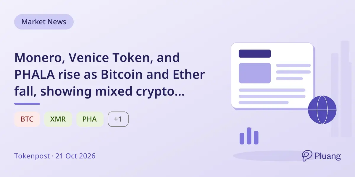 Monero, Venice Token, and PHALA rise as Bitcoin and Ether fall, showing mixed crypto market trends.