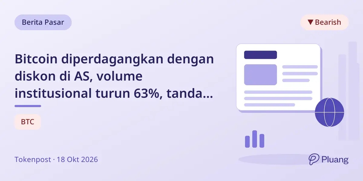 Bitcoin diperdagangkan dengan diskon di AS, volume institusional turun 63%, tanda permintaan lemah.
