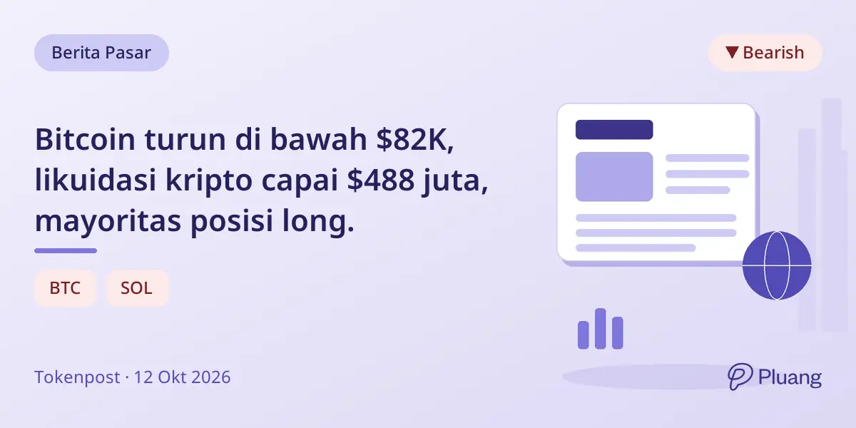 Bitcoin turun di bawah $82K, likuidasi kripto capai $488 juta, mayoritas posisi long.