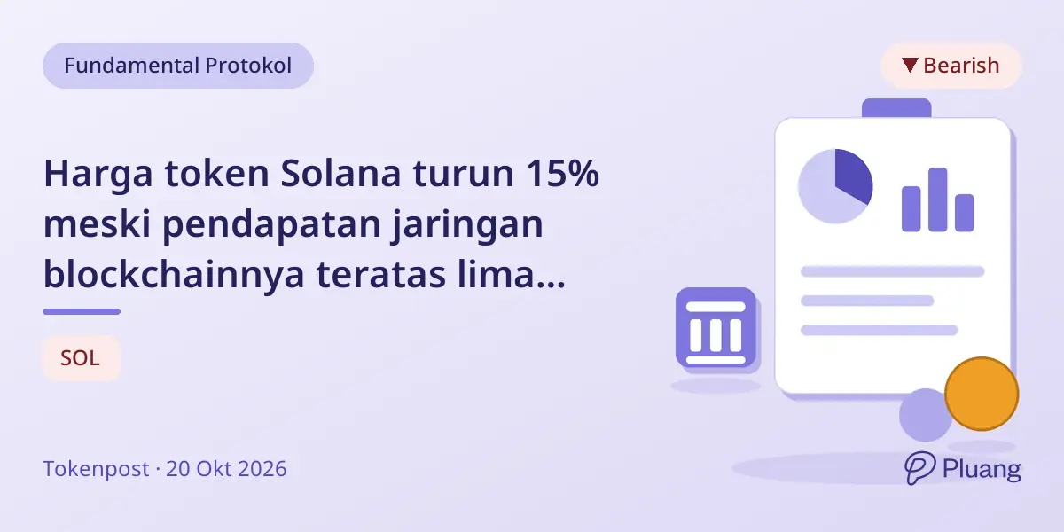 Harga token Solana turun 15% meski pendapatan jaringan blockchainnya teratas lima minggu