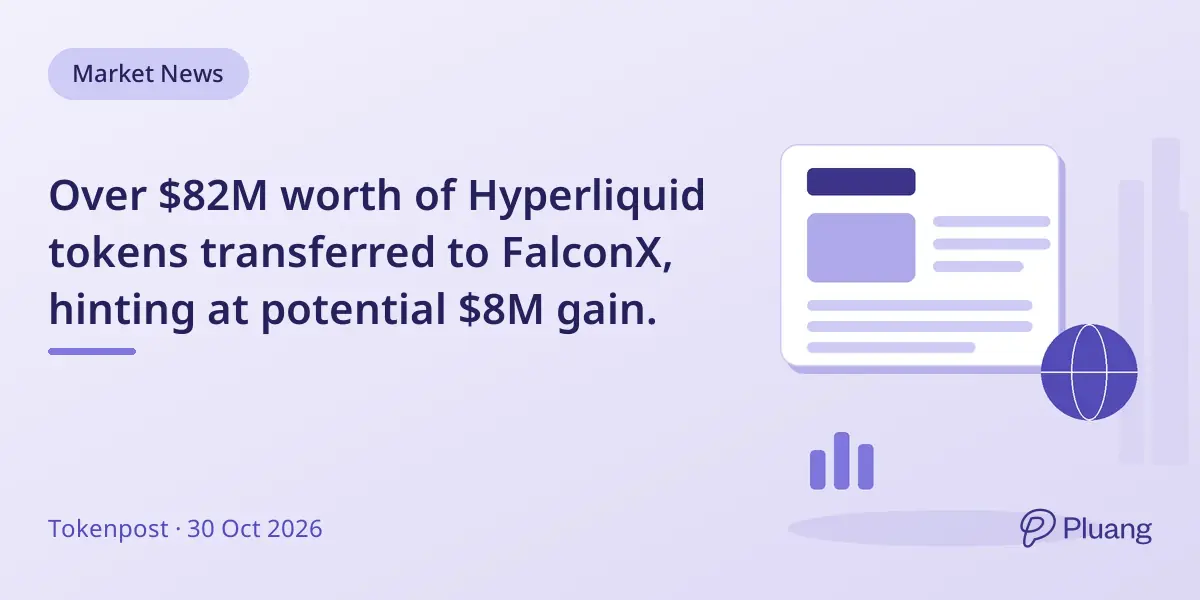 Over $82M worth of Hyperliquid tokens transferred to FalconX, hinting at potential $8M gain.