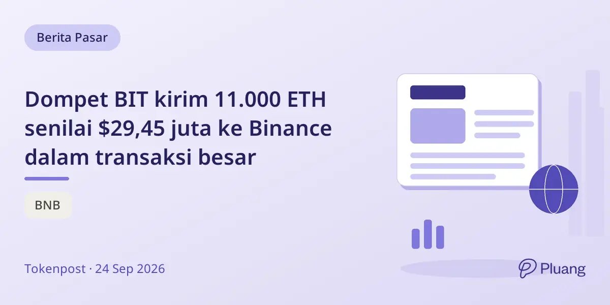 Dompet BIT kirim 11.000 ETH senilai $29,45 juta ke Binance dalam transaksi besar