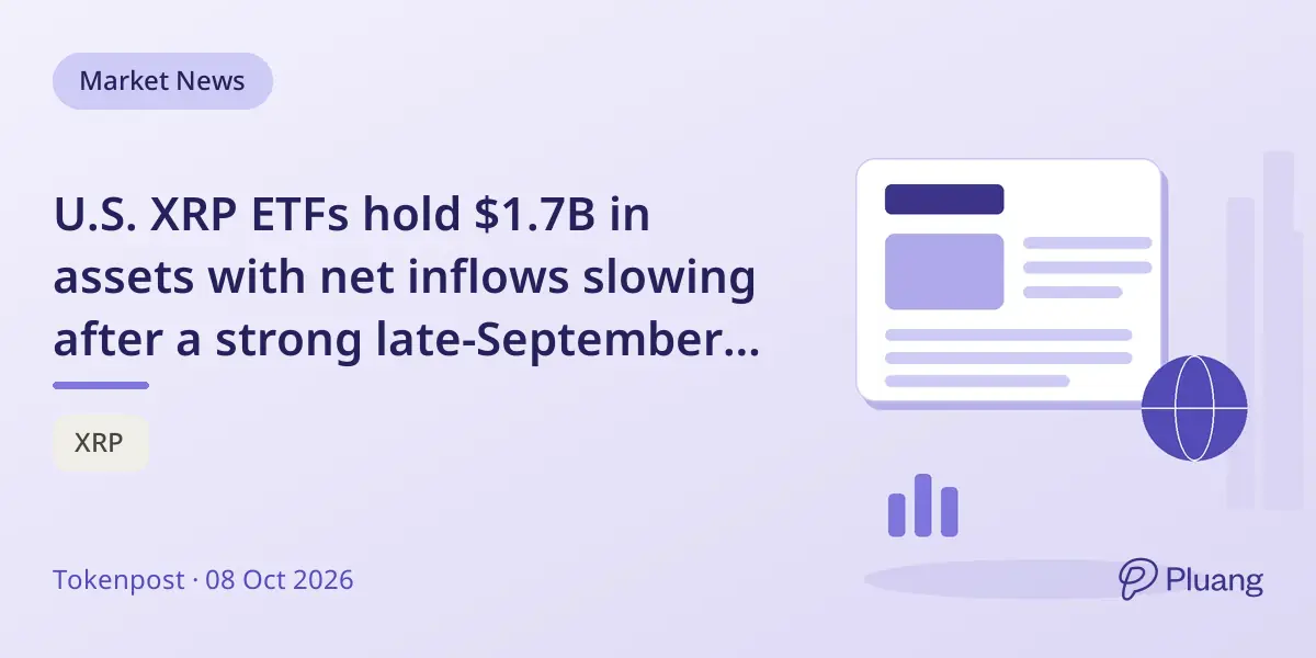 U.S. XRP ETFs hold $1.7B in assets with net inflows slowing after a strong late-September surge.