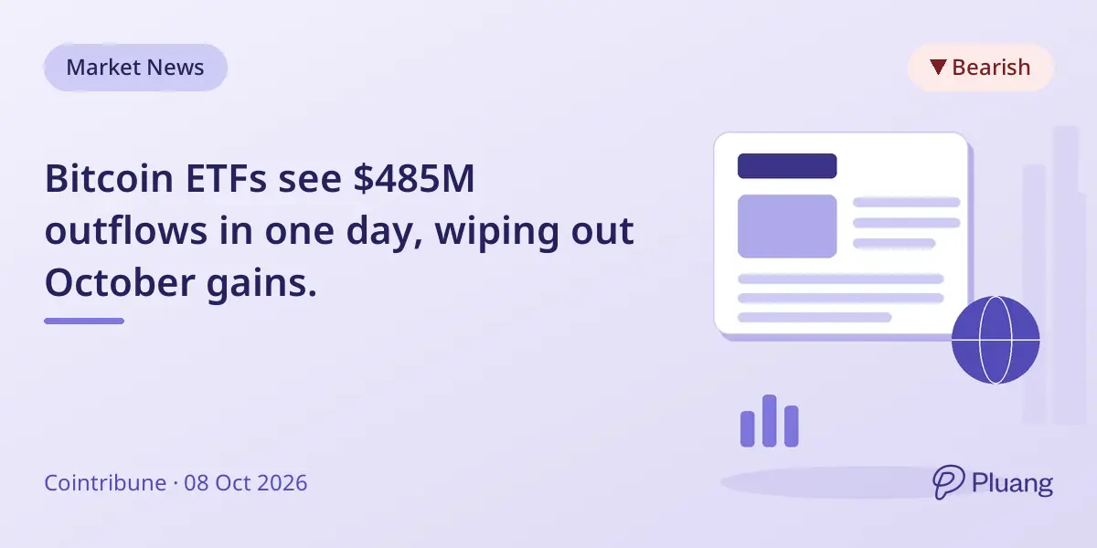 Bitcoin ETFs see $485M outflows in one day, wiping out October gains.