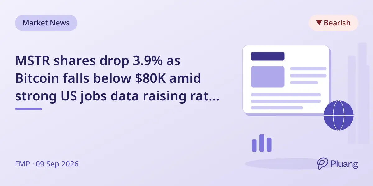 MSTR shares drop 3.9% as Bitcoin falls below $80K amid strong US jobs data raising rate hike fears