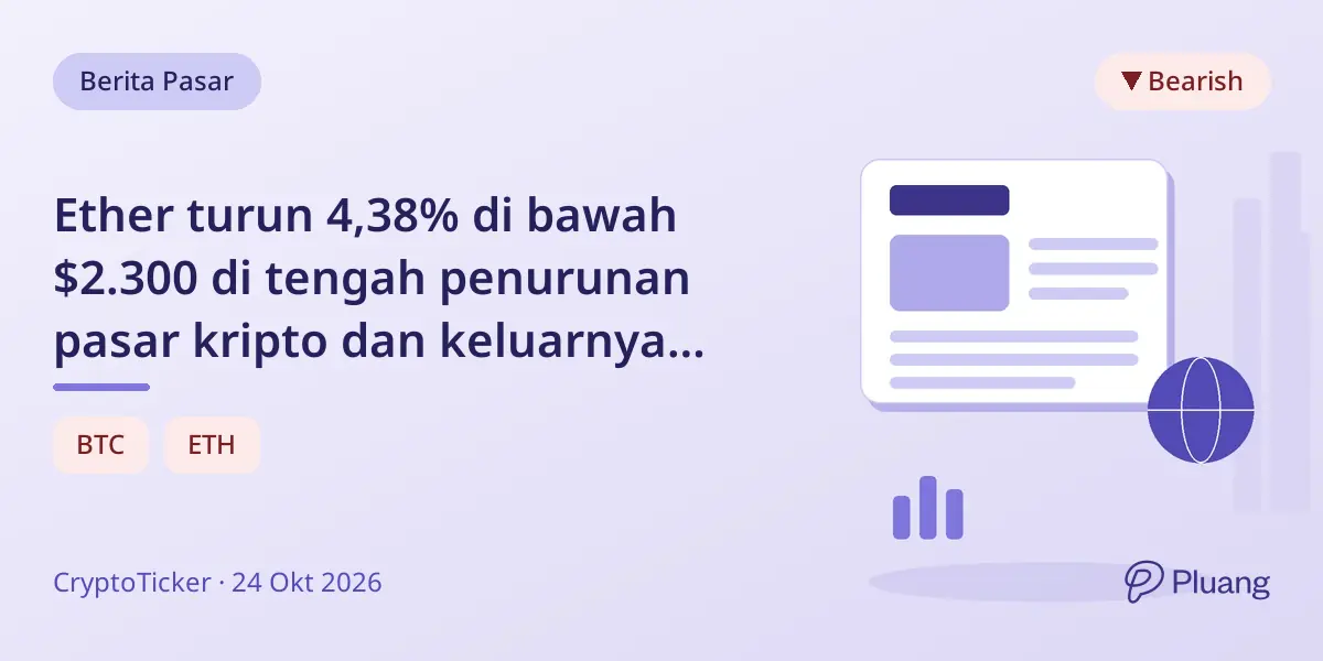 Ether turun 4,38% di bawah $2.300 di tengah penurunan pasar kripto dan keluarnya dana ETF