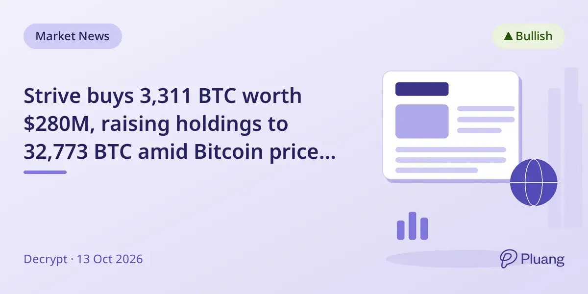 Strive buys 3,311 BTC worth $280M, raising holdings to 32,773 BTC amid Bitcoin price dip.