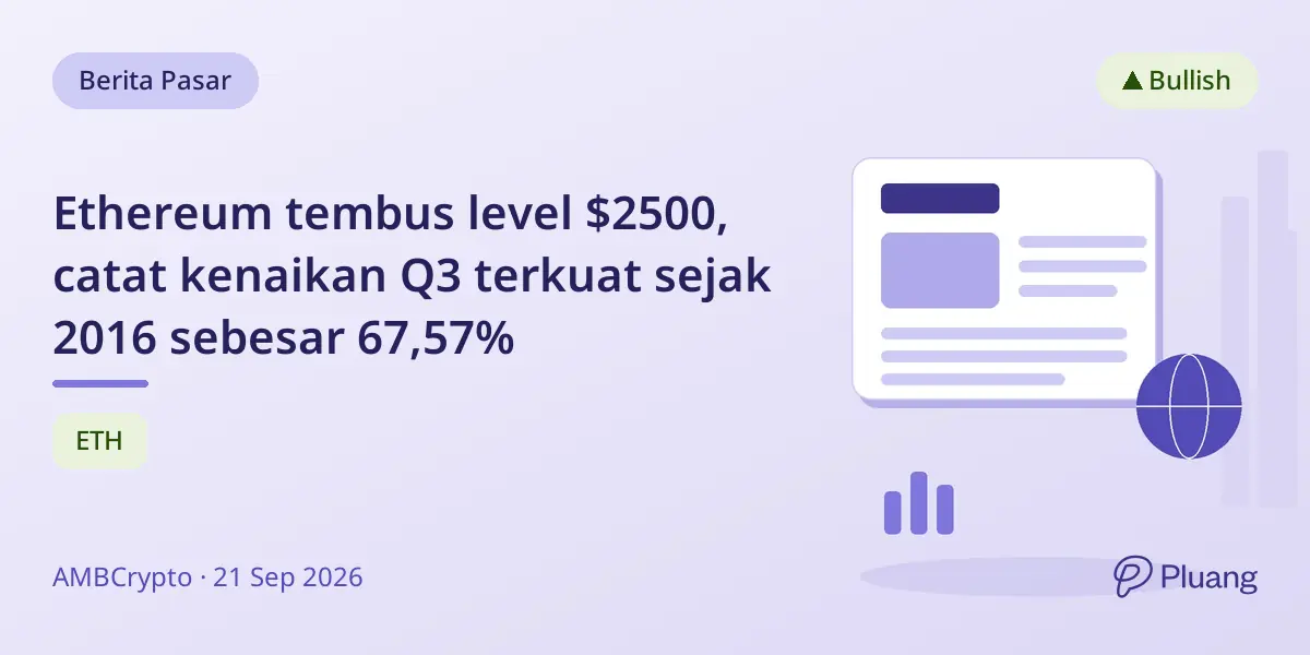 Ethereum tembus level $2500, catat kenaikan Q3 terkuat sejak 2016 sebesar 67,57%