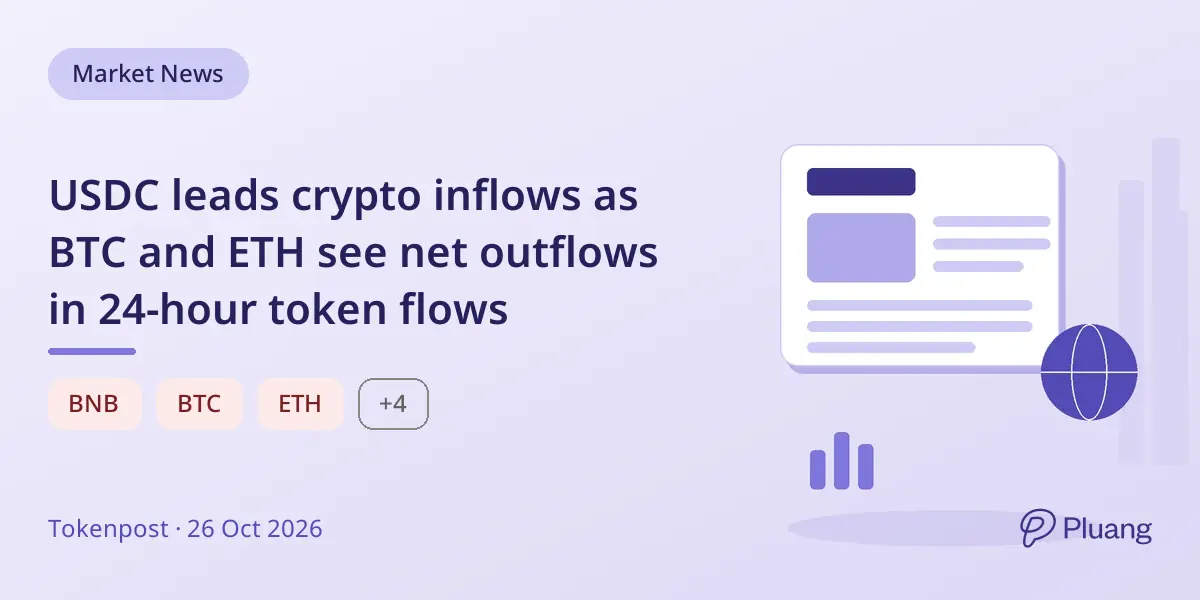 USDC leads crypto inflows as BTC and ETH see net outflows in 24-hour token flows