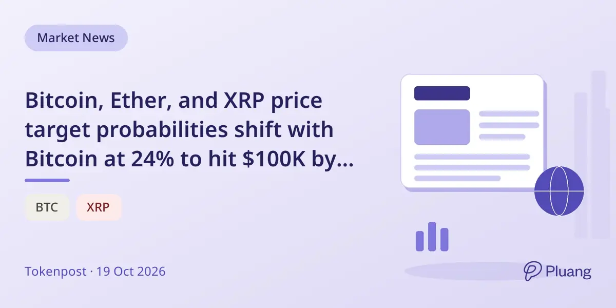 Bitcoin, Ether, and XRP price target probabilities shift with Bitcoin at 24% to hit $100K by year-end