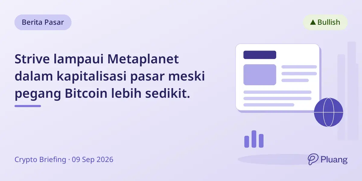 Strive lampaui Metaplanet dalam kapitalisasi pasar meski pegang Bitcoin lebih sedikit.