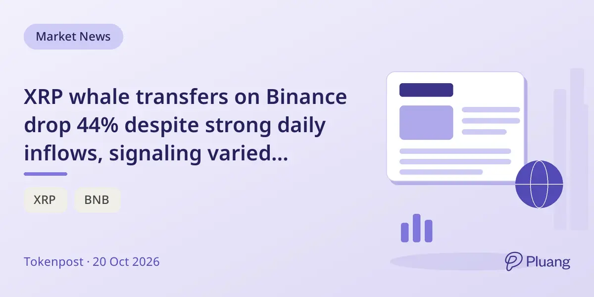 XRP whale transfers on Binance drop 44% despite strong daily inflows, signaling varied large-holder activity.