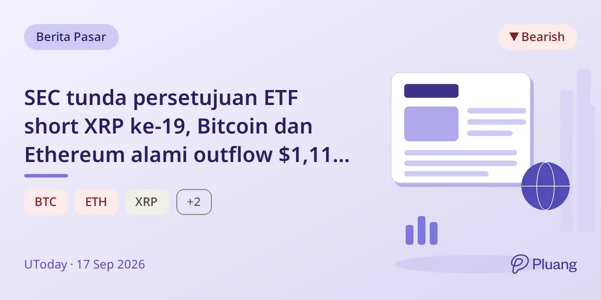 SEC tunda persetujuan ETF short XRP ke-19, Bitcoin dan Ethereum alami outflow $1,11 miliar