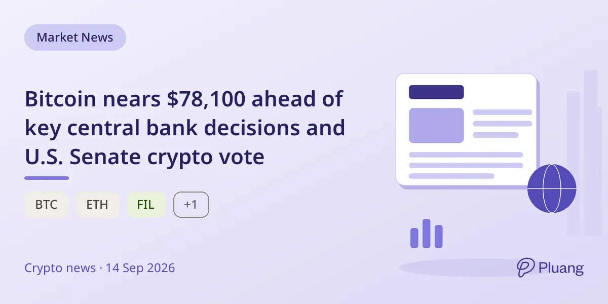 Bitcoin nears $78,100 ahead of key central bank decisions and U.S. Senate crypto vote