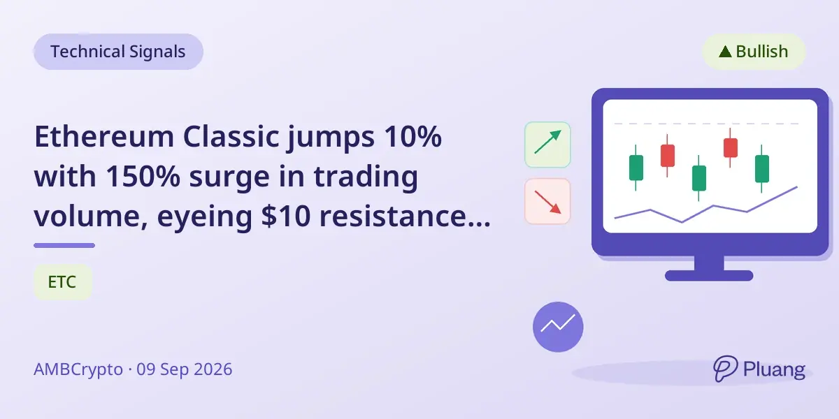 Ethereum Classic jumps 10% with 150% surge in trading volume, eyeing $10 resistance level.
