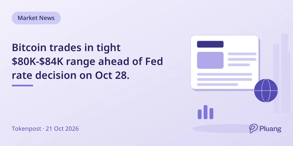 Bitcoin trades in tight $80K-$84K range ahead of Fed rate decision on Oct 28.