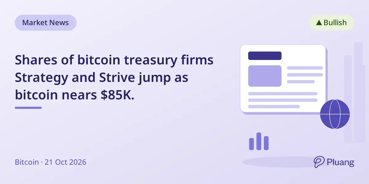 Shares of bitcoin treasury firms Strategy and Strive jump as bitcoin nears $85K.