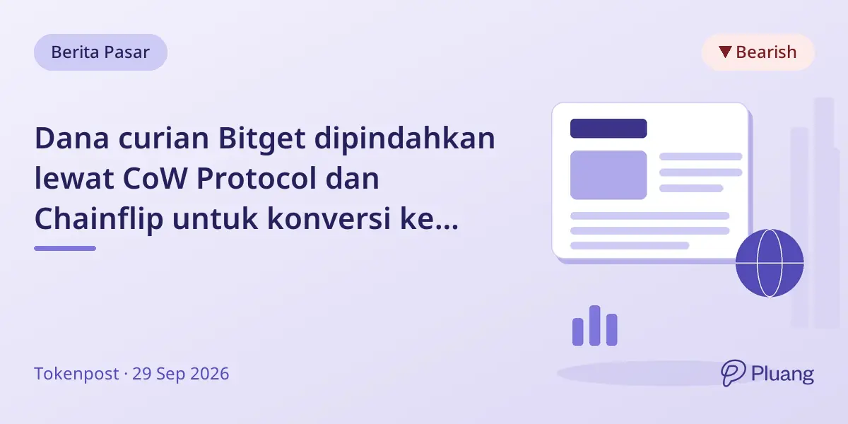 Dana curian Bitget dipindahkan lewat CoW Protocol dan Chainflip untuk konversi ke Bitcoin secara otomatis.
