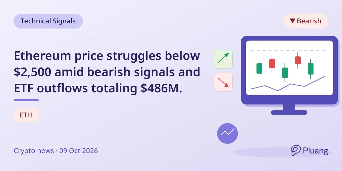 Ethereum price struggles below $2,500 amid bearish signals and ETF outflows totaling $486M.