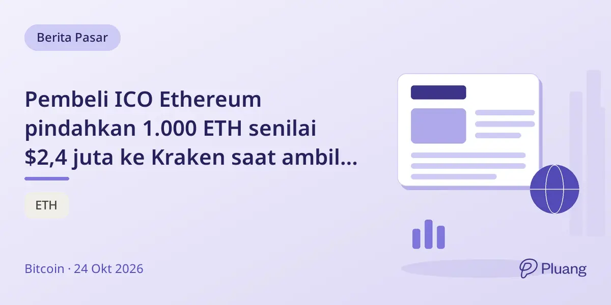 Pembeli ICO Ethereum pindahkan 1.000 ETH senilai $2,4 juta ke Kraken saat ambil untung berlanjut.