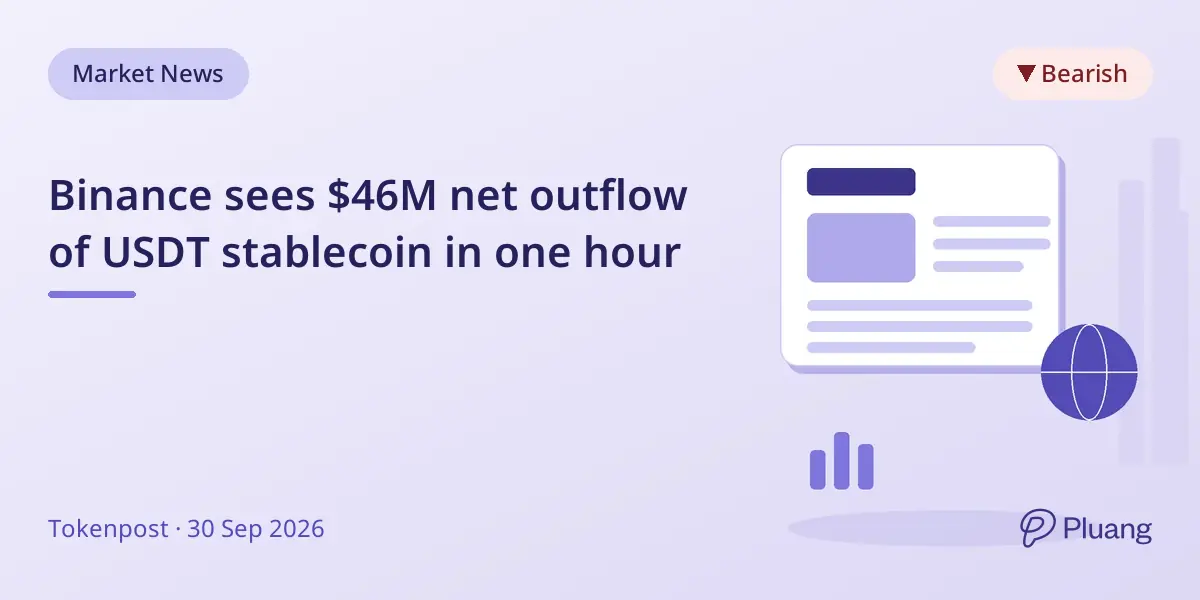 Binance sees $46M net outflow of USDT stablecoin in one hour