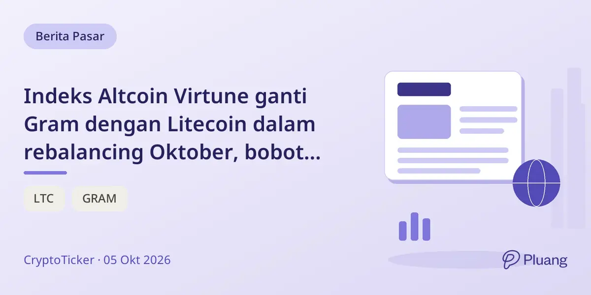 Indeks Altcoin Virtune ganti Gram dengan Litecoin dalam rebalancing Oktober, bobot sama 10%.