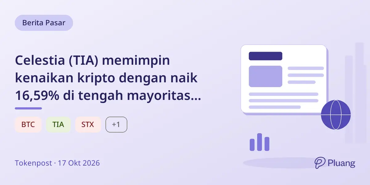 Celestia (TIA) memimpin kenaikan kripto dengan naik 16,59% di tengah mayoritas kripto utama turun.