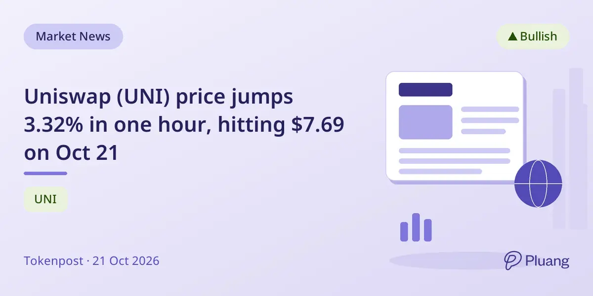 Uniswap (UNI) price jumps 3.32% in one hour, hitting $7.69 on Oct 21